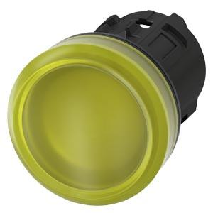 Sinalizador luminoso, 22mm, redondo plástico, amarelo, lente, plano