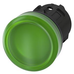 Sinalizador luminoso, 22mm, redondo plástico, verde, lente, plano
