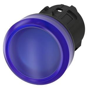 Sinalizador luminoso, 22mm, redondo plástico, azul, lente, plano