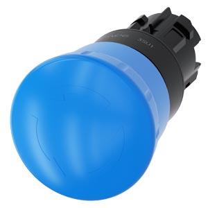 Botão cogumelo, 22mm, redondo, plástico, azul, desencrava por rotação