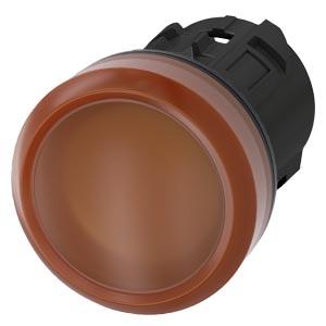 Sinalizador luminoso, 22mm, redondo, plástico, âmbar, lente, plano