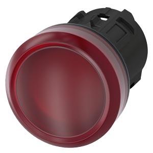 Sinalizador luminoso, 22mm, redondo plástico, vermelho, lente, plano