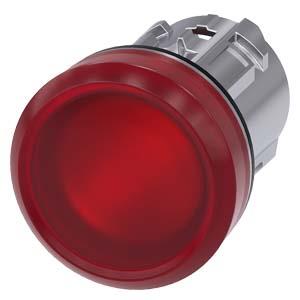 Sinalizador luminoso, 22mm, redondo, metal, alto brilho, vermelho, lente, plano