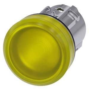 Sinalizador luminoso, 22mm, redondo, metal, alto brilho, amarelo, lente, plano