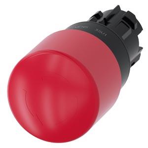Botão cogumelo de parada de emergência, 22mm, redondo, plástico, vermelho, 30mm, desencrava por rotação