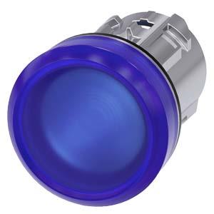 Sinalizador luminoso, 22mm, redondo, metal, alto brilho, azul, lente, plano