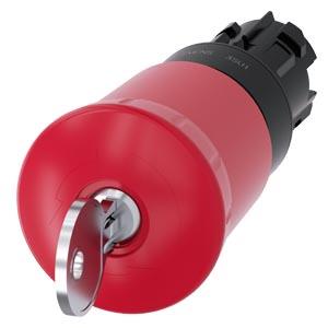 Botão cogumelo de parada de emergência, 22mm, redondo, plástico, vermelho, com fechadura Siemens, C