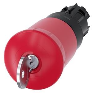 Botão cogumelo de parada de emergência, 22mm, redondo, plástico, vermelho, com fechadura Siemens, B