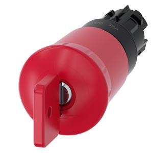 Botão cogumelo de parada de emergência, 22mm, redondo, plástico, vermelho, com fechadura O.M.R