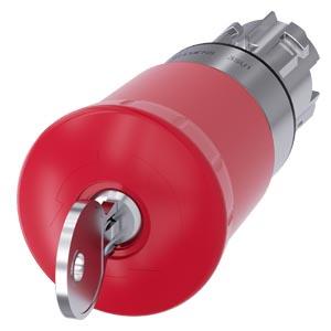 Botão cogumelo de parada de emergência, 22mm, redondo, metal, alto brilho, vermelho, com fechadura Siemens, C