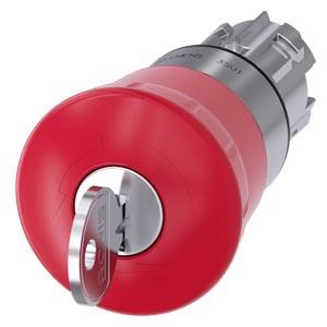 Botão cogumelo de parada de emergência, 22mm, redondo, metal, brilhante, vermelho, com fechadura RONIS