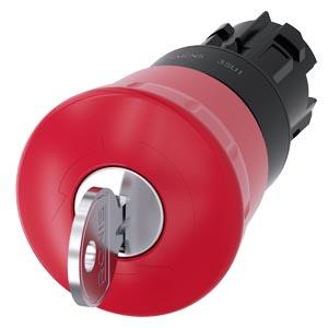 Botão cogumelo de parada de emergência, 22mm, redondo, plástico, vermelho, com fechadura RONIS