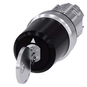 Interruptor de chave Siemens, B, 22mm, redondo, metal, alto brilho, retirada da chave O
