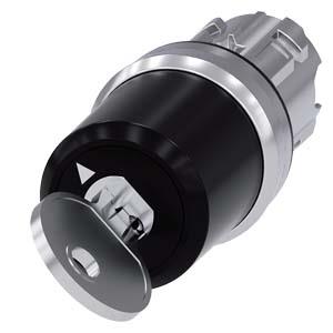 Interruptor de chave Siemens, C, 22 mm, redondo, metal, alto brilho, retirada da chave O