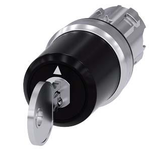Interruptor de chave Siemens, C, 22 mm, redondo, metal, alto brilho, retirada da chave O
