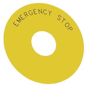 Placa de assento redonda, para botão cogumelo de parada de emergência, amarelo: Emergency Stop