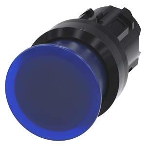 Botão cogumelo, iluminado, 22mm, redondo, plástico, azul, 30mm
