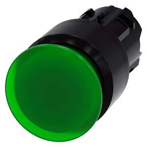 Botão cogumelo, iluminado, 22mm, redondo, plástico, verde, 30mm