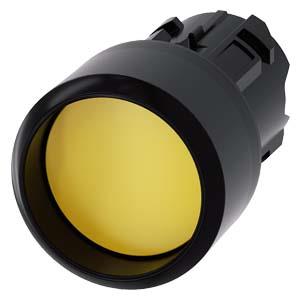 Botão de pressão, 22mm, redondo plástico, amarelo, anel frontal