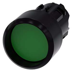 Botão de pressão, 22mm, redondo plástico, verde, anel frontal