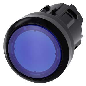 Botão de pressão, iluminado, como sinalizador luminoso, 22mm, redondo, plástico, azul