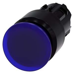 Botão cogumelo, iluminado, 22mm, redondo, plástico, azul, 30mm