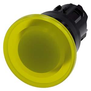 Botão cogumelo, iluminado, 22mm, redondo, plástico, amarelo, 40mm