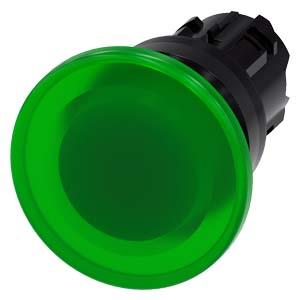 Botão cogumelo, iluminado, 22mm, redondo, plástico, verde, 40mm