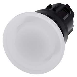 Botão cogumelo, iluminado, 22mm, redondo, plástico, branco, 40mm