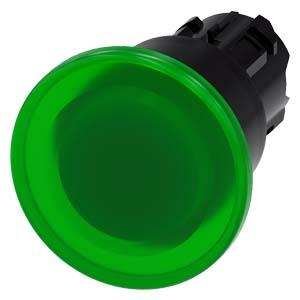 Botão cogumelo, iluminado, 22mm, redondo, plástico, verde, 40mm