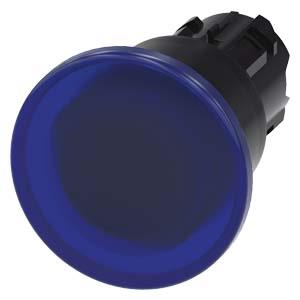 Botão cogumelo, iluminado, 22mm, redondo, plástico, azul, 40mm