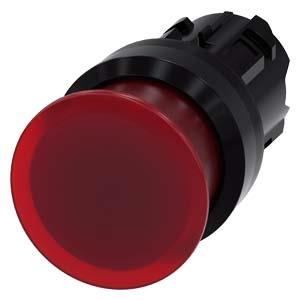 Botão cogumelo, iluminado, 22mm, redondo plástico, vermelho, 30mm