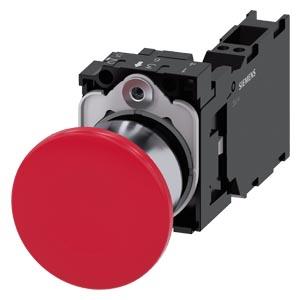 Botão cogumelo, 22mm, redondo, metal, brilhante, vermelho, 1NA+1NF