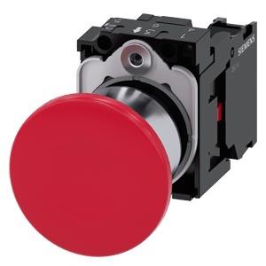Botão cogumelo, 22mm, redondo, metal, alto brilho, vermelho, 1NF