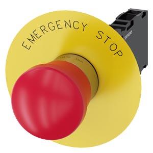 Botão cogumelo de parada de emergência, 22mm, redondo, metal, brilhante, vermelho, 1NA+1NF