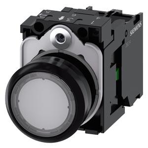 Botão de pressão, iluminado, 22mm, redondo, plástico, transparente, 1NA, 24V CA/CC