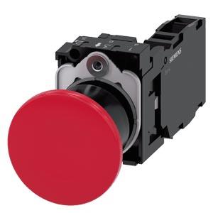 Botão cogumelo, 22mm, redondo, plástico, vermelho, 1NA+1NF
