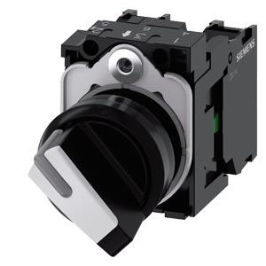 Interruptor com manípulo, iluminável, 22mm, redondo, plástico, preto, branco, 1NA+1NF