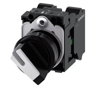 Interruptor com manípulo, iluminável, 22mm, redondo, plástico, preto, branco, 1NA+1NF