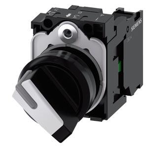 Interruptor com manípulo, iluminável, 22mm, redondo, plástico, preto, branco, 1NA