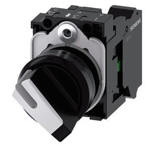 Interruptor com manípulo, iluminável, 22mm, redondo, plástico, preto, branco, 1NA