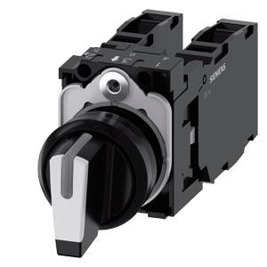 Interruptor com manípulo, iluminável, 22mm, redondo, plástico, preto, branco, 2x1NA+1NF
