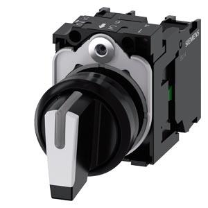 Interruptor com manípulo, iluminável, 22mm, redondo, plástico, preto, branco, 1NA, 1NA