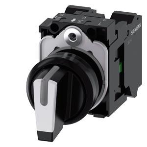 Interruptor com manípulo, iluminável, 22mm, redondo, plástico, preto, branco, 1NA, 1NA