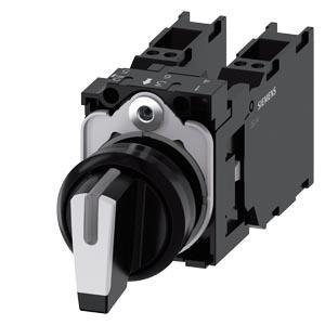 Interruptor com manípulo, iluminável, 22mm, redondo, plástico, preto, branco, 2x1NA+1NF