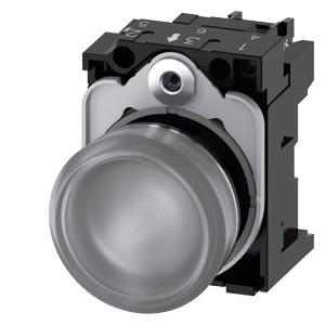 Sinalizador luminoso, 22mm, redondo, metal, alto brilho, transparente, lente, plano, 24V CA/CC