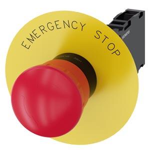 Botão cogumelo de parada de emergência, 22mm, redondo, plástico, vermelho, 1NA+1NF