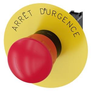 Botão cogumelo de parada de emergência, 22mm, redondo, plástico, vermelho, 1NF
