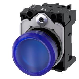 Sinalizador luminoso, 22mm, redondo plástico, azul, lente, plano, 24V CA/CC