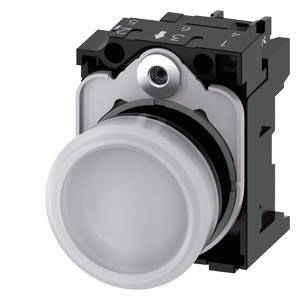 Sinalizador luminoso, 22mm, redondo plástico, branco, lente, plano, 24V CA/CC